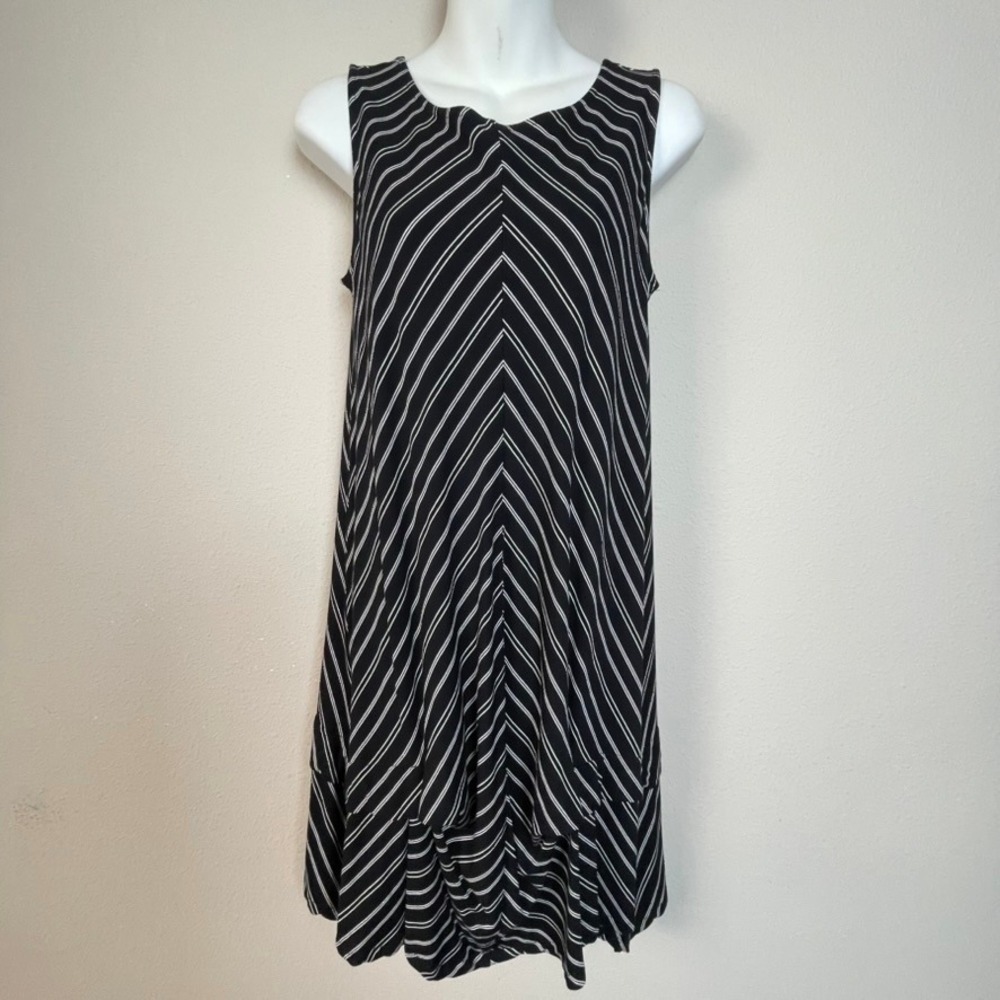 Habitat Black White Stripe Asymmetrical Hem Sleeveless Dress Women's XS